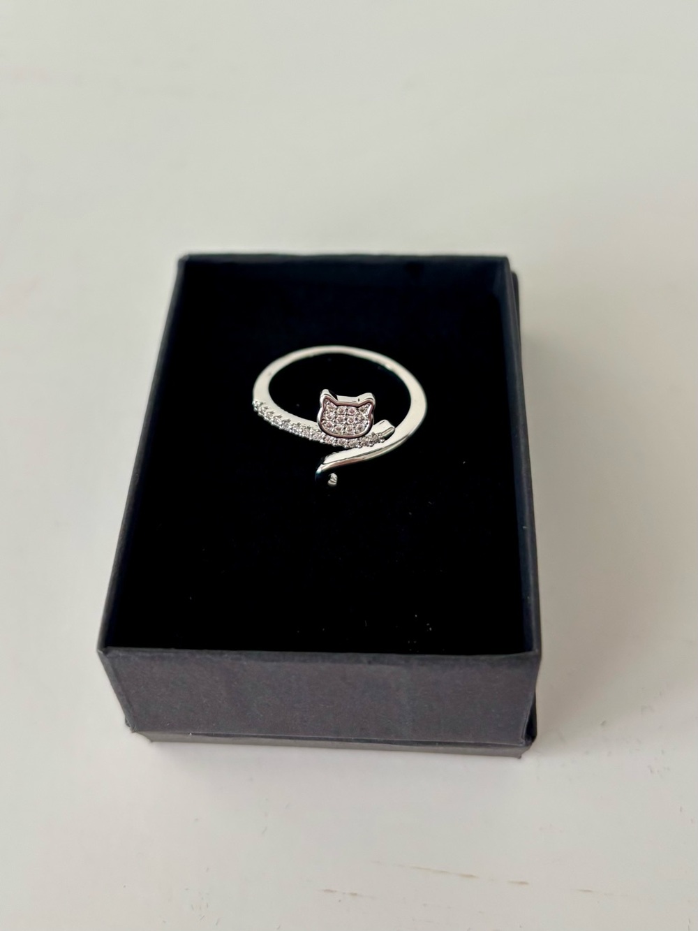 Silver Cat Wrap Ring with Pavé Accents